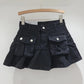 DEAT Women's Denim Skirts Patchwork Asymmetric Pockets Pleated A-line Short Cargo Miniskirt 2024 Summer New Fashion 29L6949 Black