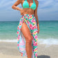 2024 Halter String Print 3 Piece Bikini Long Skirt Swimsuit Women Swimwear Female Bather Bathing Swimming Swim Suit Beachwear Green