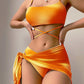 3 Pieces Ombre Lace Up Bikini Swimsuit & Beach Skirt Sexy Swimwear Women 2024 Bathing Swimming Swim Suit Female Summer Beachwear Orange2