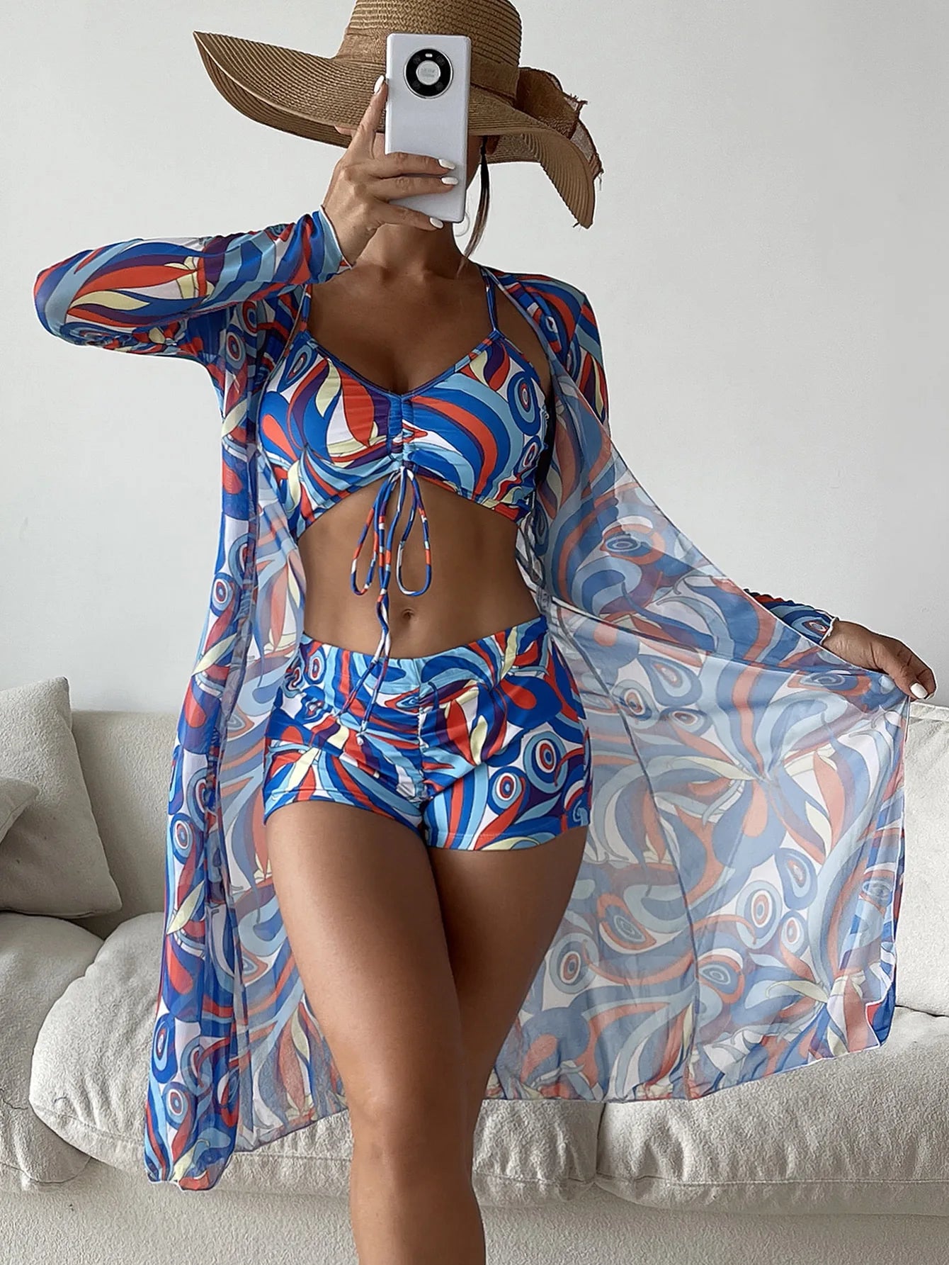 Sexy Print Bikini 2024 Women High Waist Swimsuit Cover Up Swimwear Female Lady Bathing Suit Swimming Summer Beachwear LAN2