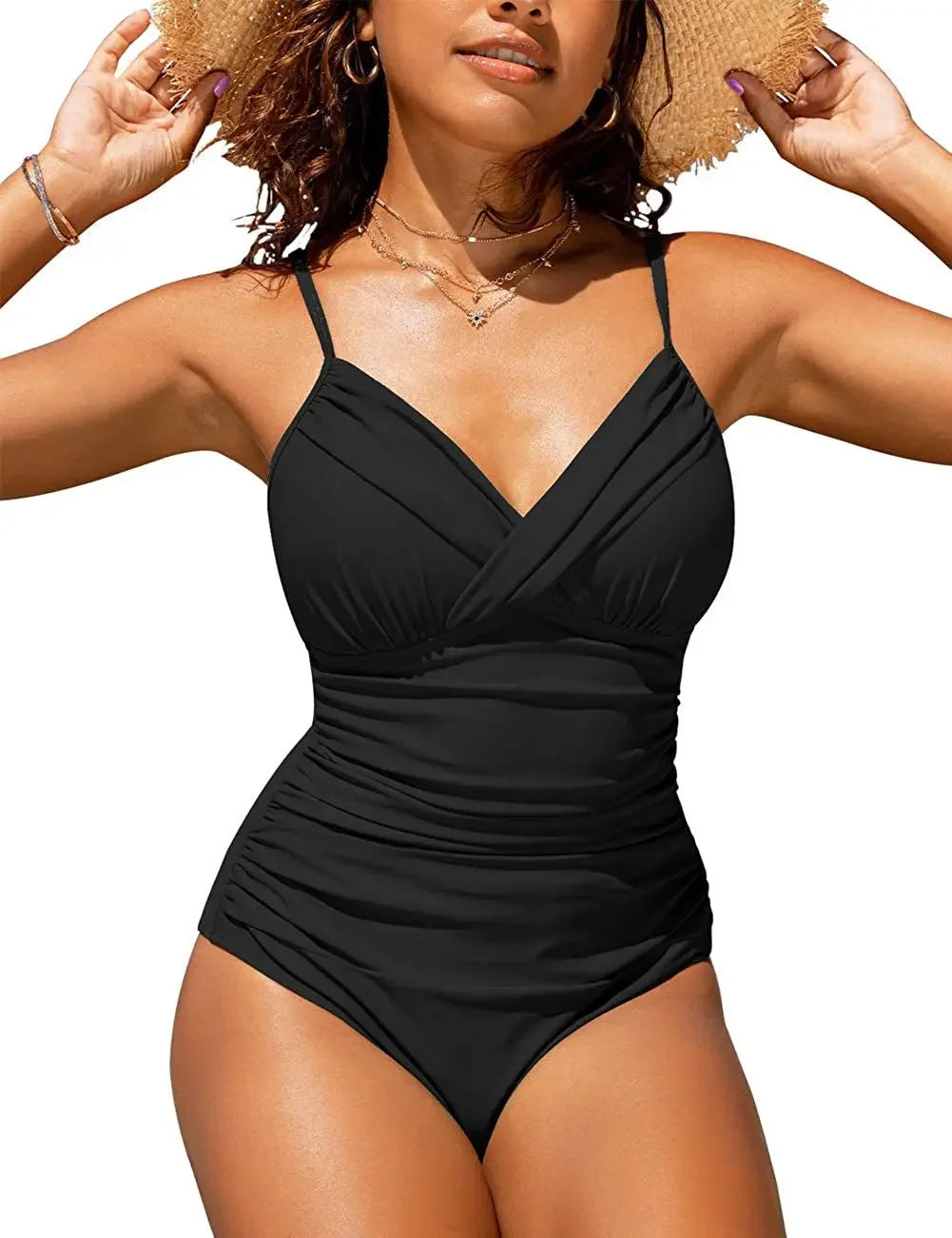 S - XXL Sexy Wrinkled One Piece Swimsuit Women Swimwear Female Monokini Swimsuits 2024 Bathing Suit Swim Beach Wear Bodysuit C247Black