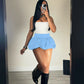 FAGADOER Fashion Solid Bubble Ruched Mini Skirts Women Elastic High Waist Slim Puff Skirts Summer New Female Matching Streetwear Sky Blue Skirt