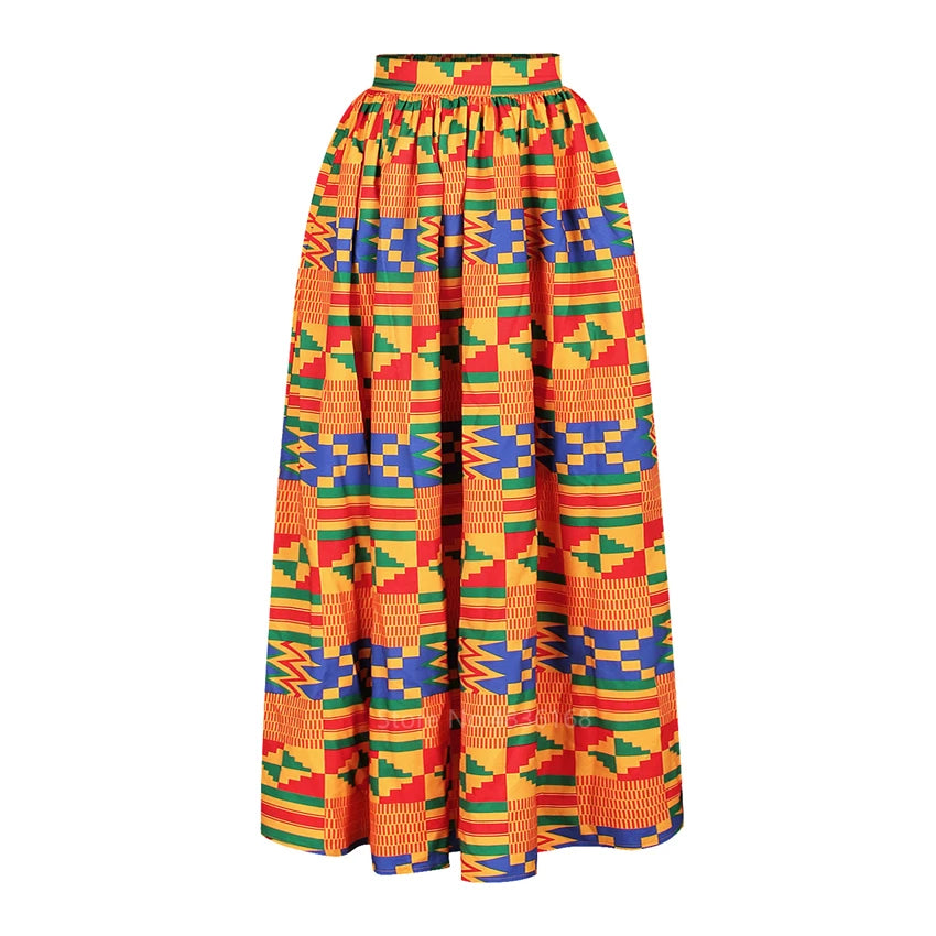 Elegant Women Two Piece Set Dress Sexy Slash-neck Sleeveless Blouse Top +High Slit Skirt Vintage Africa National Print Lady Suit