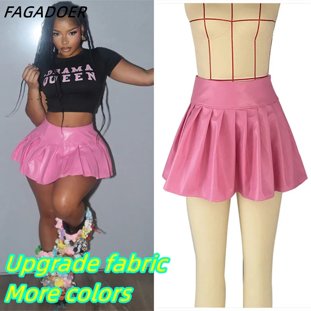 FAGADOER Reflective Silver Y2k Mini Pleated Skirt Party Club Outfits for Women Sexy A-line High Waisted Ball Gown Short Skirts