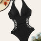 2024 Sexy Women's Cross One Piece Swimsuit Black Cut Out Swimwear Women Bathing Swimming Suit Female Beachwear Outdoor Bodysuit Black