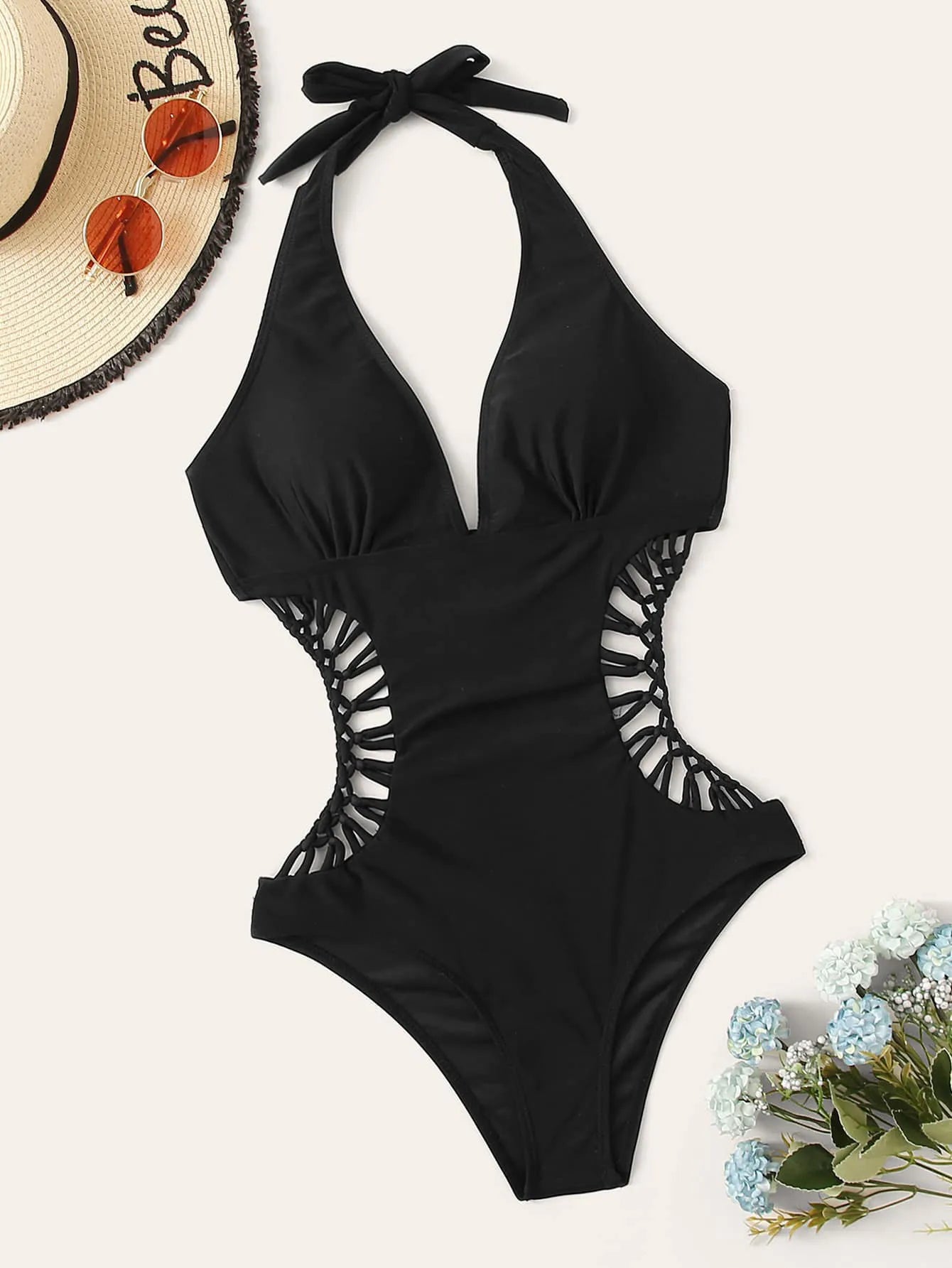 2024 Sexy Women's Cross One Piece Swimsuit Black Cut Out Swimwear Women Bathing Swimming Suit Female Beachwear Outdoor Bodysuit Black