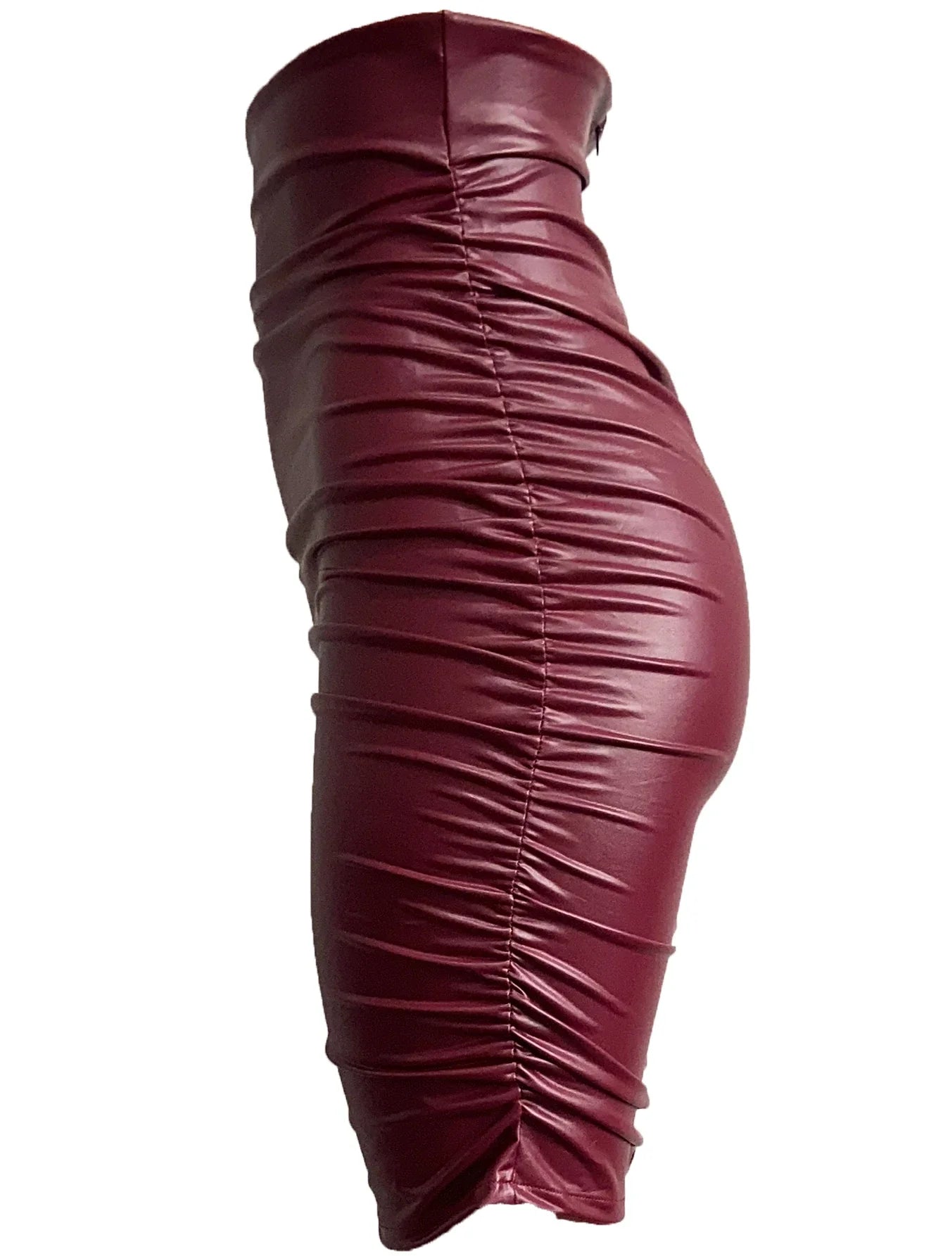 Women Sexy PU Skirt Lady Skinny HighWaist Black Faux Leather Short Skirt Burgundy