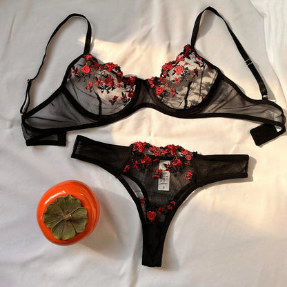 Sexy Set Womens Underwear Exotic Emotional Bra Set Embroidered Print Brassiere Lingerie Set Women's Set Push Up Thin Bralette 270