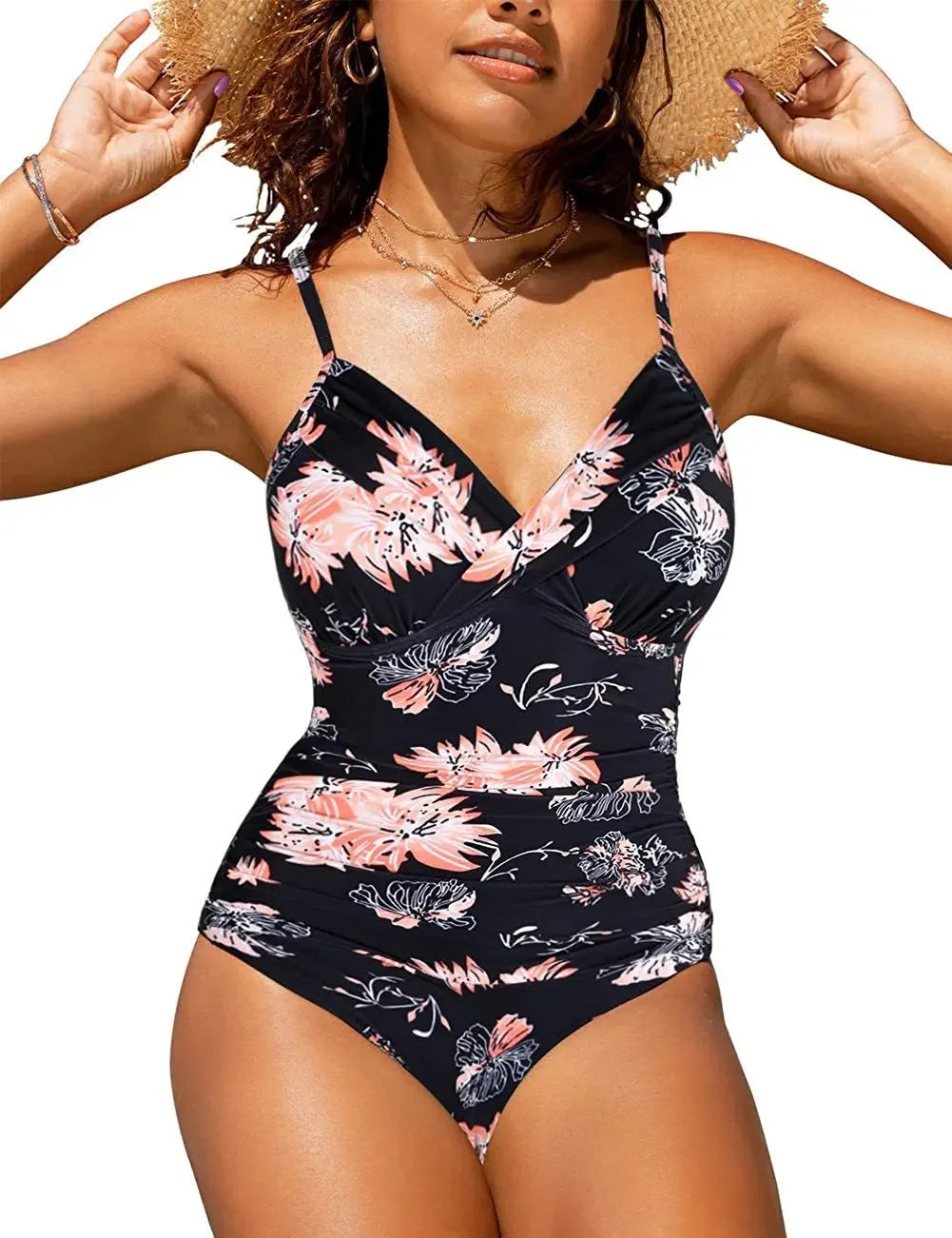 S - XXL Sexy Wrinkled One Piece Swimsuit Women Swimwear Female Monokini Swimsuits 2024 Bathing Suit Swim Beach Wear Bodysuit C247BlackFloral