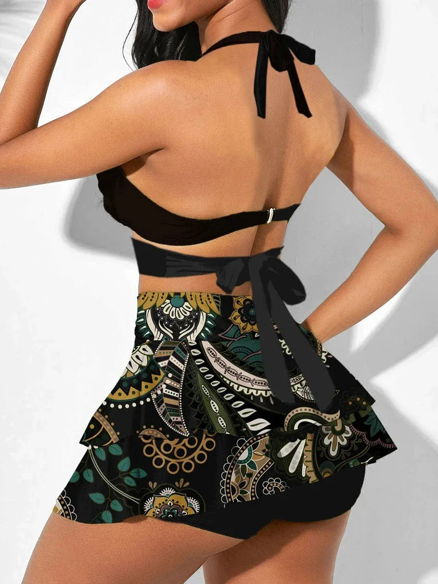 Printed Dress Push Up High Waist Padded Beachwear