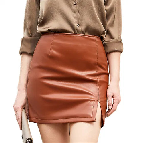 2024 Spring/summer Red Crocodile Pattern PU Skirt Ladies Slit Skirt Slim Stretch Leather Skirts White Brown Black Green N851 Camel