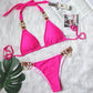 Halter Metal Chains Rhinestone Diamond Bikini Women Swimsuit Female Swimwear Two Pieces Bikini set Brazilian Bathing Suit Swim B093Rose CHINA