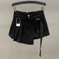 Irregular Pink Denim Skirt Women's Summer High Waist Slimming False Two-Piece A- Line Workwear Short Mini Skirts 2024 black no raw edge