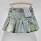 DEAT Women's Denim Skirts Patchwork Asymmetric Pockets Pleated A-line Short Cargo Miniskirt 2024 Summer New Fashion 29L6949