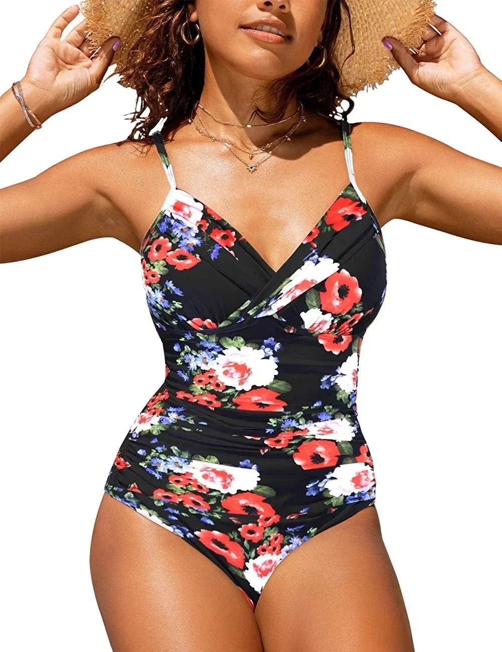 S - XXL Sexy Wrinkled One Piece Swimsuit Women Swimwear Female Monokini Swimsuits 2024 Bathing Suit Swim Beach Wear Bodysuit C247Floral