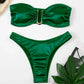 2024 New Bandeau Bikini Set Off Shoulder Two-piece Swimwear Bathing Suit Strapless Women's Swimsuit Biquini Dark Green