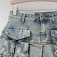 DEAT Women's Denim Skirts Patchwork Asymmetric Pockets Pleated A-line Short Cargo Miniskirt 2024 Summer New Fashion 29L6949