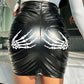 Women Sexy PU Skirt Lady Skinny HighWaist Black Faux Leather Short Skirt D30Black-326