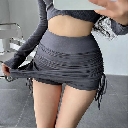 European and American Style Skirt Women's 2024 New High-waisted Drawstring Thin Hip-wrapped Yoga Pants Loose and Thin Skirt Gray