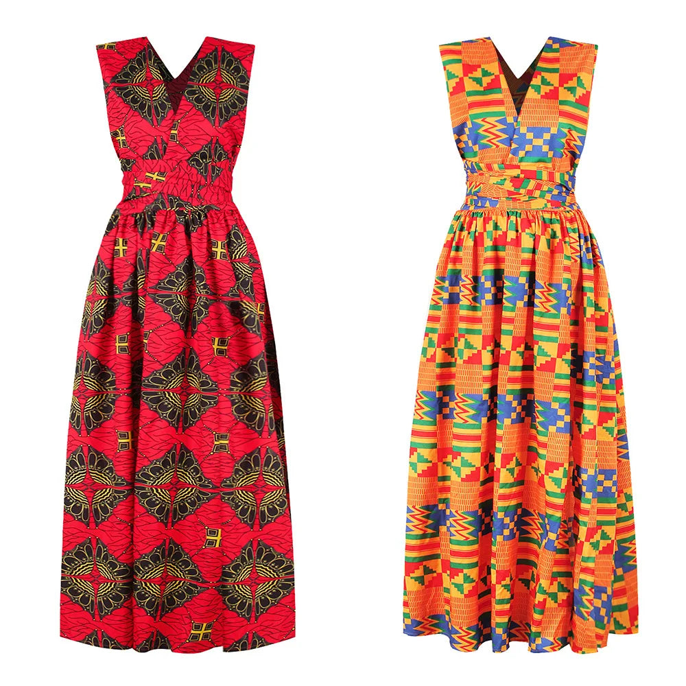 2022 new summer elegent fashion style african women printing plus size polyester long dress