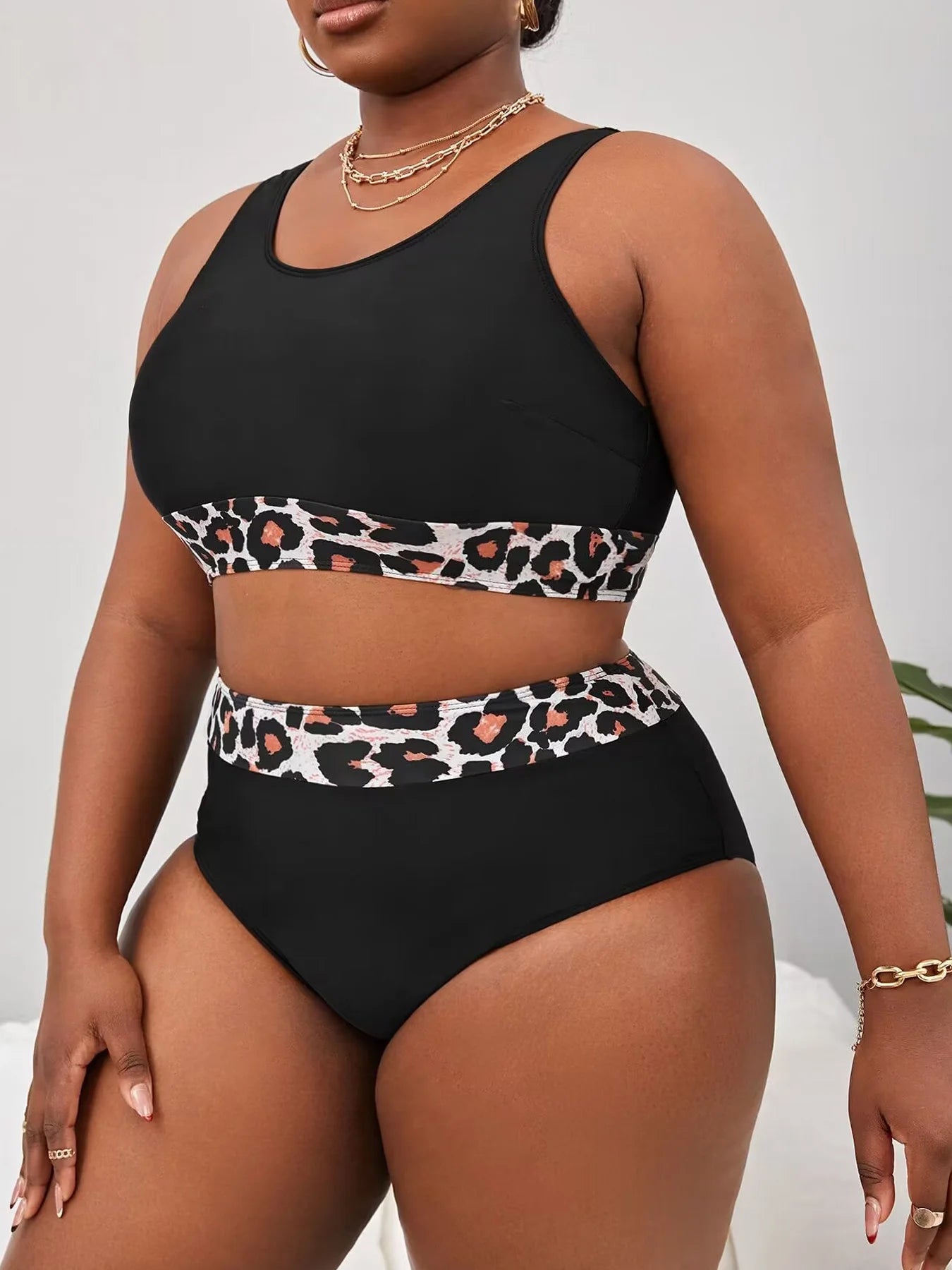 VigoJany 2024 Leopard Plus Size Bikini Set High Whist Straps Swimsuit For Women Backless 2 Piece Beach Summer Bathing Suit