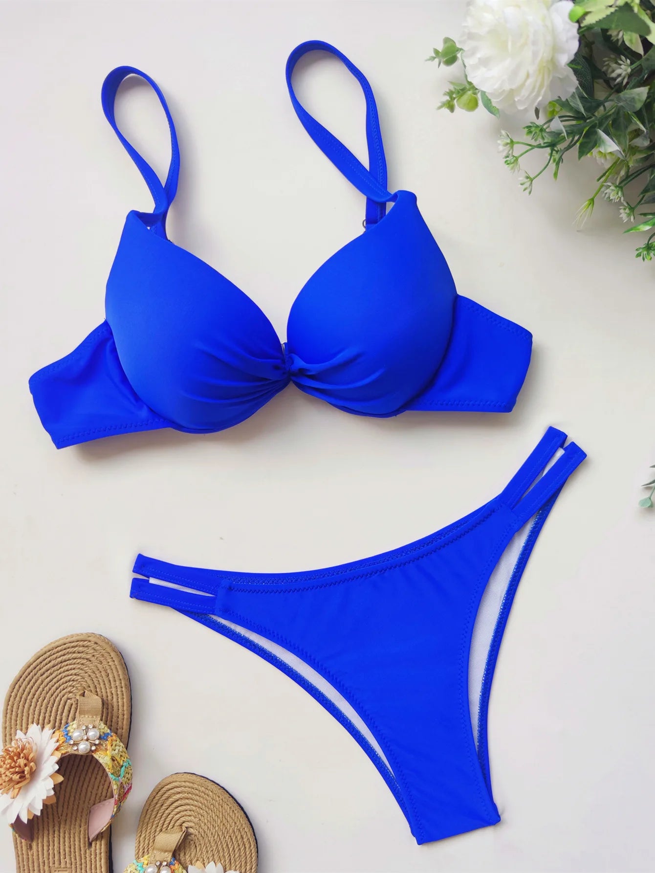 Bikini Set Sexy Red Push Up Swimsuits Women 2024 Mujer Swimwear Ruched High Cut Bathing Suit Biquinis Underwire Bikini Bathers Blue