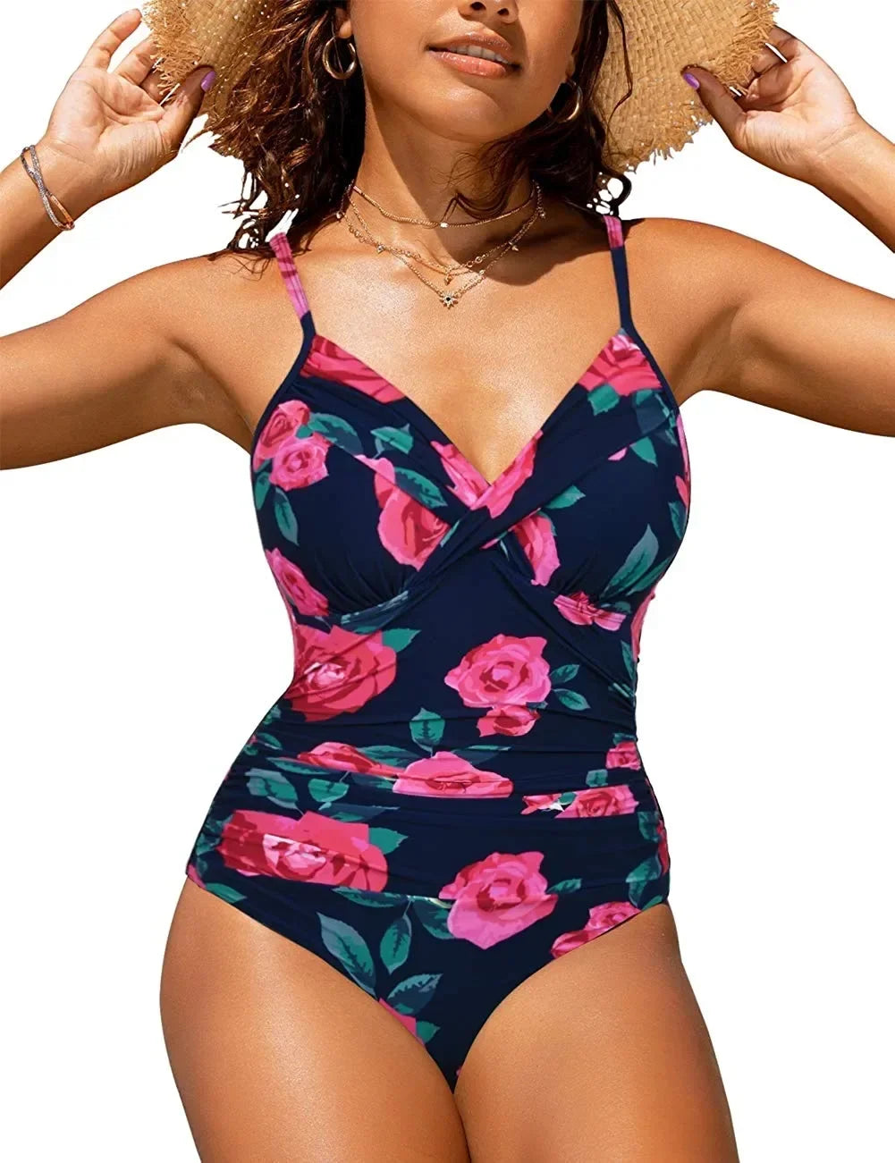 S - XXL Sexy Wrinkled One Piece Swimsuit Women Swimwear Female Monokini Swimsuits 2024 Bathing Suit Swim Beach Wear Bodysuit C247RedFloral