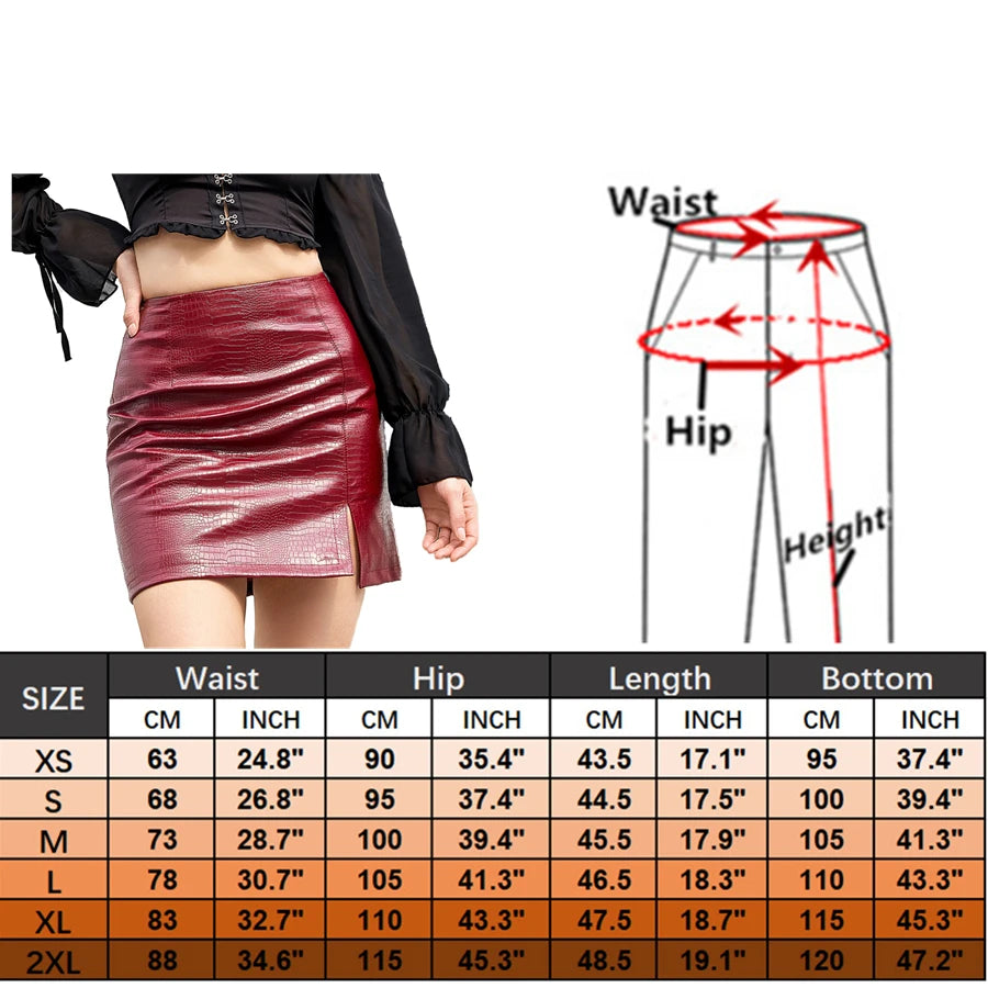 2024 Spring/summer Red Crocodile Pattern PU Skirt Ladies Slit Skirt Slim Stretch Leather Skirts White Brown Black Green