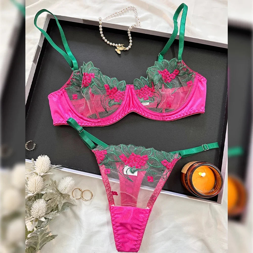 Sexy Lingerie Fancy Lace Eroticу Set Woman 2 Pieces Transparent Women's Underwear Embroidery Erotic Beautiful Bra And Panty Sets