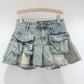 DEAT Women's Denim Skirts Patchwork Asymmetric Pockets Pleated A-line Short Cargo Miniskirt 2024 Summer New Fashion 29L6949