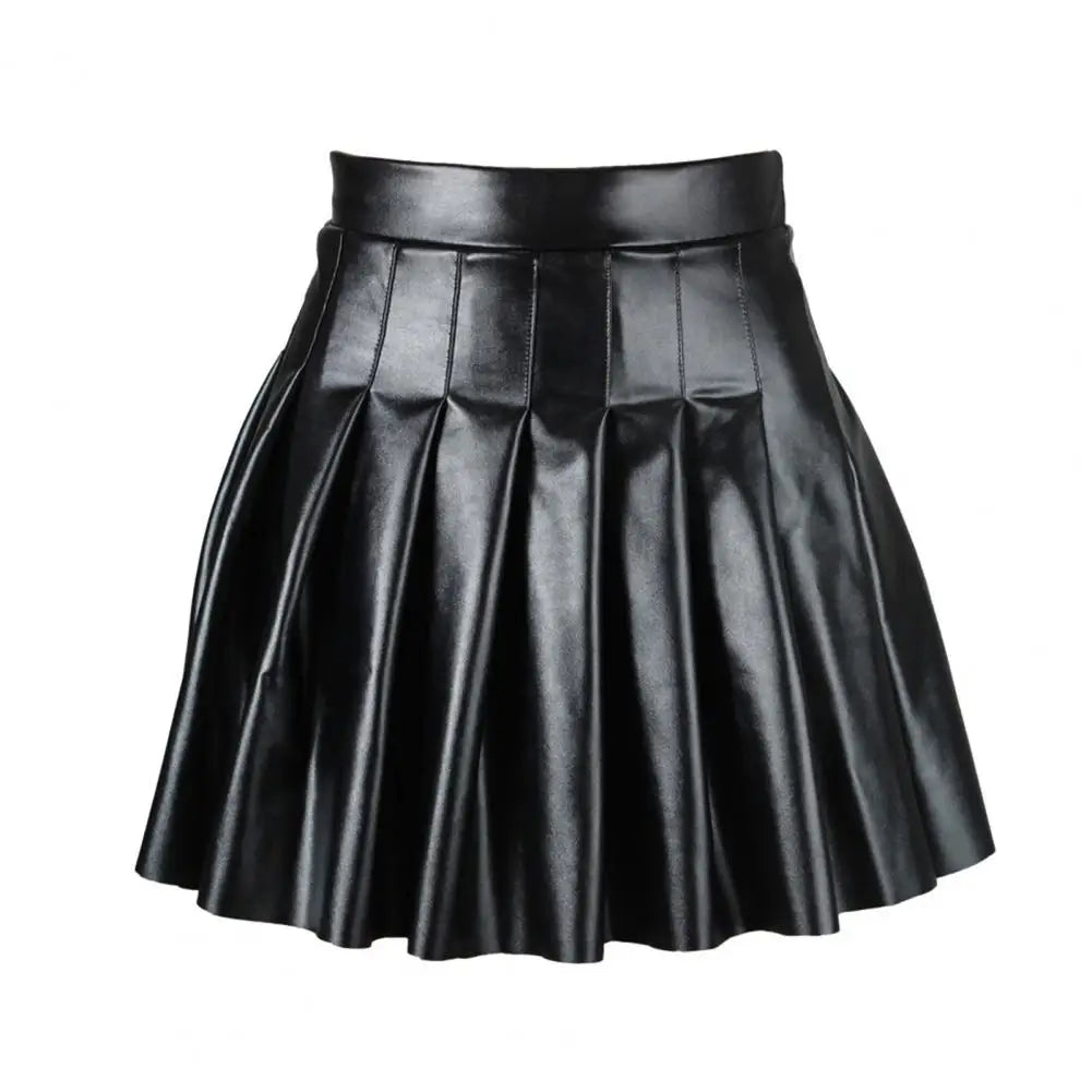 Skirt Chic Faux Leather Pleated Skirts for Women High-waisted A-line Clubwear with Loose Hem Above-knee Length for Parties