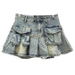 DEAT Women's Denim Skirts Patchwork Asymmetric Pockets Pleated A-line Short Cargo Miniskirt 2024 Summer New Fashion 29L6949