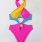 Cikini-Colorblock Cut Out Tie Back Underwire Swimsuit for Women, Summer Beach Swimwear, One Piece Bathing Suit