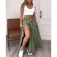 2024 Summer New Fashion Solid Color High Waist Split Casual Commuter Skirt Long Dress Dark Green