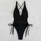 Fashion Solid Deep V Neck One Piece Swimsuit Hollow Out Bandage Monokini Bathing Suit BS124 Black