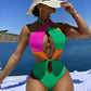 Cikini-Colorblock Cut Out Tie Back Underwire Swimsuit for Women, Summer Beach Swimwear, One Piece Bathing Suit Green