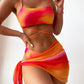 3 Pieces Ombre Lace Up Bikini Swimsuit & Beach Skirt Sexy Swimwear Women 2024 Bathing Swimming Swim Suit Female Summer Beachwear Orange1