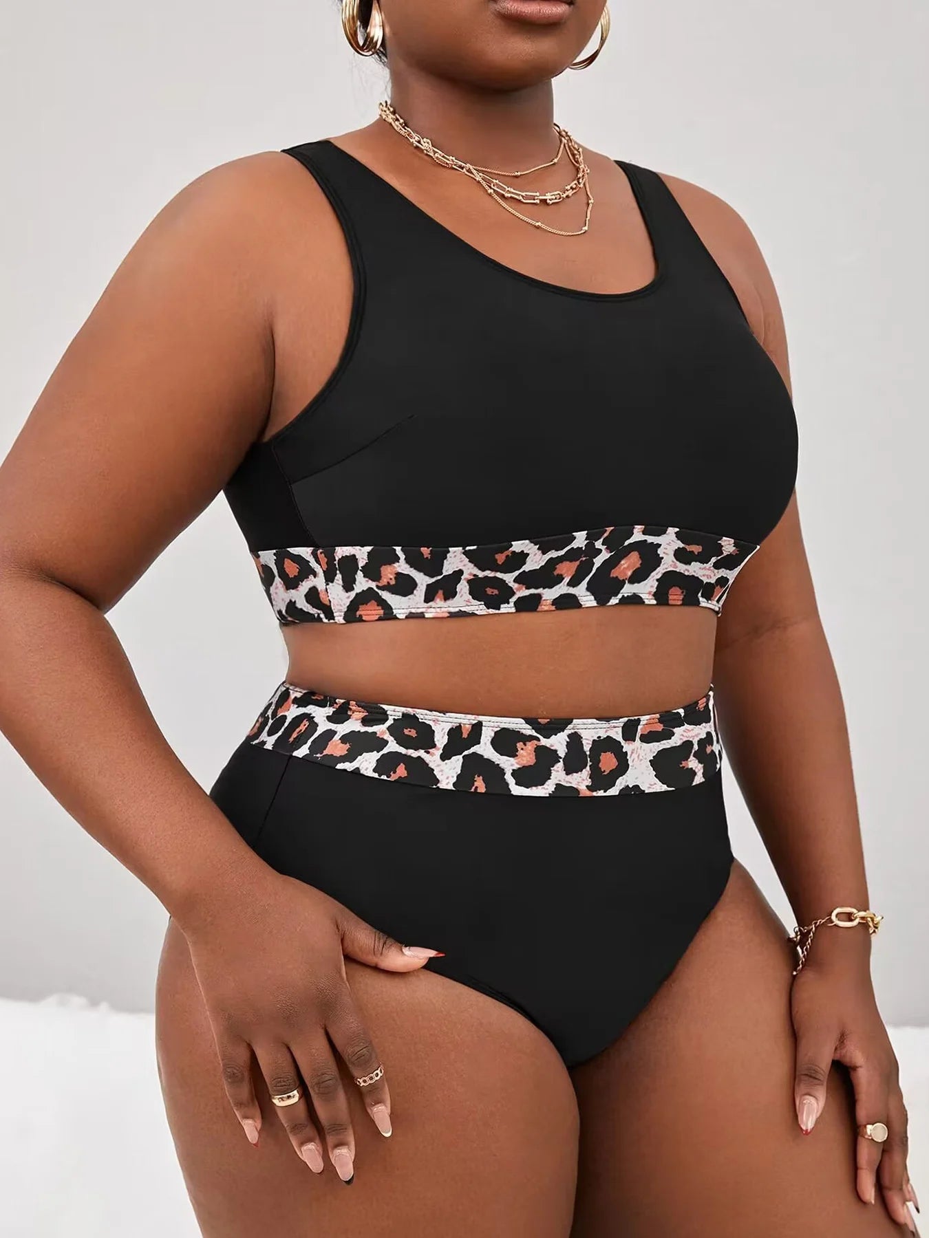 VigoJany 2024 Leopard Plus Size Bikini Set High Whist Straps Swimsuit For Women Backless 2 Piece Beach Summer Bathing Suit