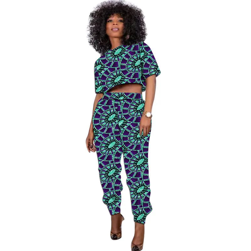 African Print Outfit Summer Women's Set Short Tops With Jogger Pants Casual Female Ankara Clothing 5