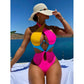 Cikini-Colorblock Cut Out Tie Back Underwire Swimsuit for Women, Summer Beach Swimwear, One Piece Bathing Suit