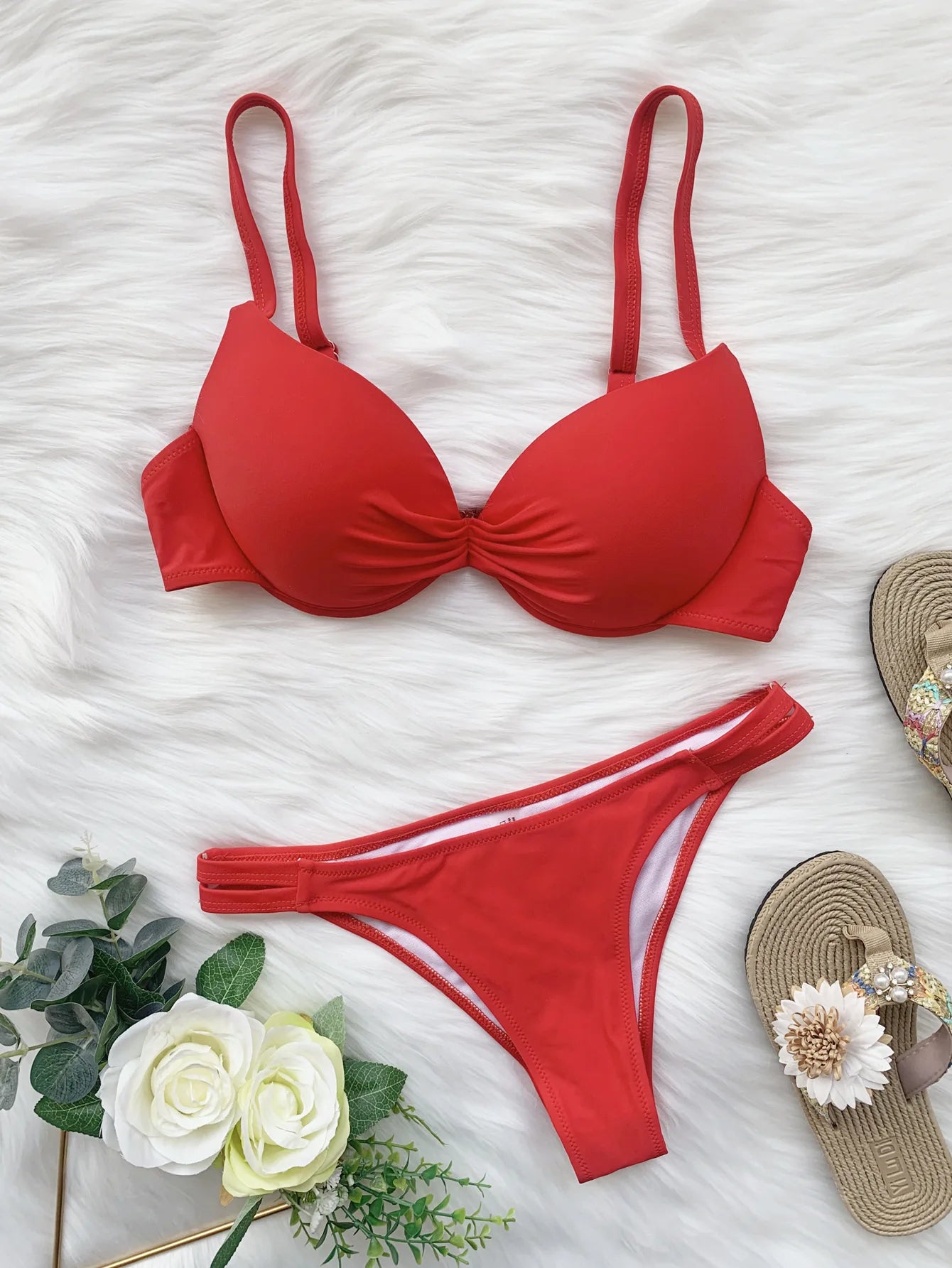 Bikini Set Sexy Red Push Up Swimsuits Women 2024 Mujer Swimwear Ruched High Cut Bathing Suit Biquinis Underwire Bikini Bathers