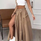 2024 Summer New Fashion Solid Color High Waist Split Casual Commuter Skirt Long Dress Khaki