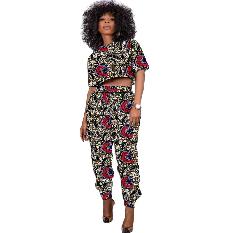 African Print Outfit Summer Women's Set Short Tops With Jogger Pants Casual Female Ankara Clothing 3