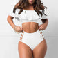 Women Ruffled Bikini Set Swimsuit Female Sexy Fashion Beachwear High Waist Swimwear Two Piece Set Bathing Suit White