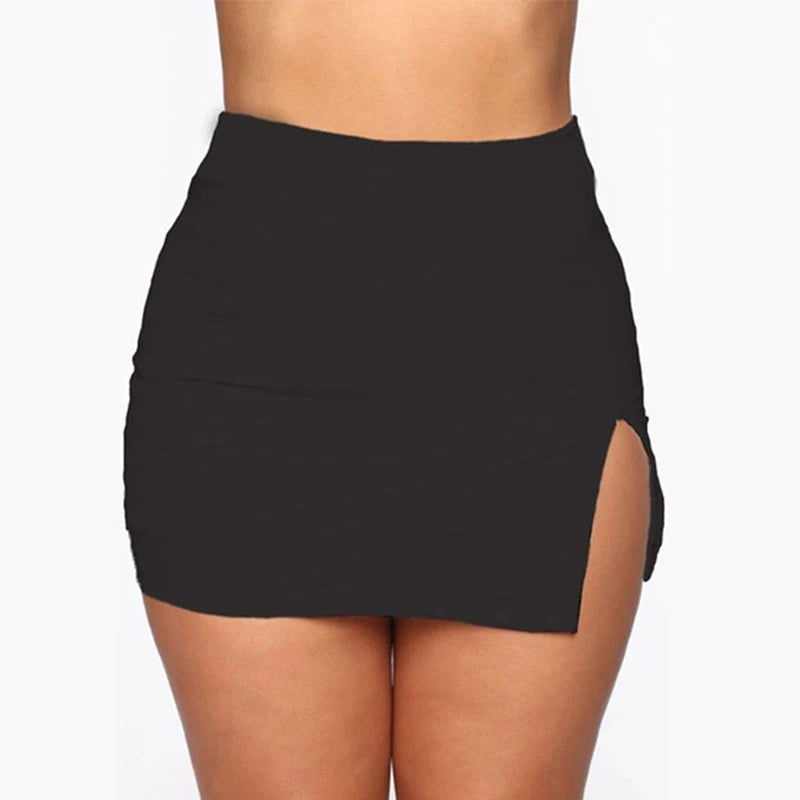 Ladies Skirt Solid Color Student Fashion Sexy Mini Skirt Elegant Party Club Side Split Ladies Skirt black