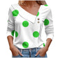 Elegant Polka Dot Fashion Skew Collar Print Long Sleeve Casual Harajuku Top Green F76