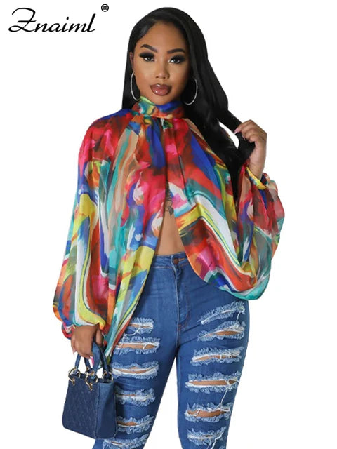 Znaiml 2023 Printing Batwing Sleeve Chiffon Split Shirts and Blouses Women Crop Top Summer Outfits Party Night Blusas Para Mujer B-Print-Graffiti CHINA