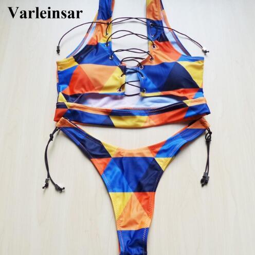 African Sexy Multi Color Laced Up Two Piece Bikini 01-S