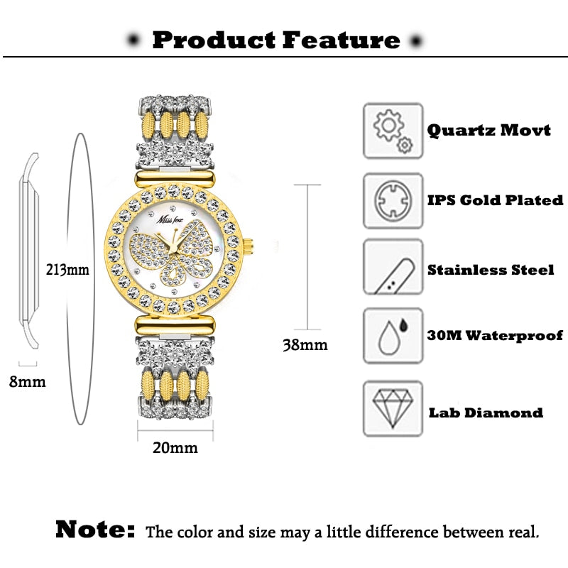 2030 Butterfly Luxury Diamond 18K Gold Waterproof Watch