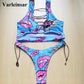African Sexy Multi Color Laced Up Two Piece Bikini 03-M